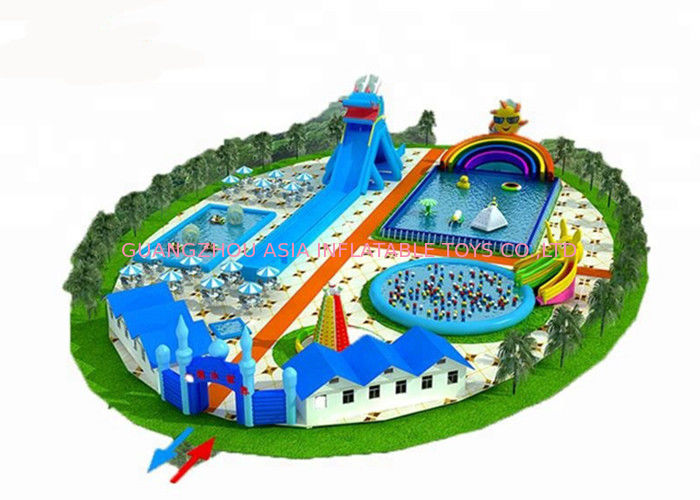 Big Inflatable Water Park For Adults / Blow Up Water Slide With Pool