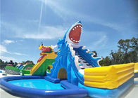Huge Shark Inflatable Water Parks With Slide For Rent / Blow Up Water Playground