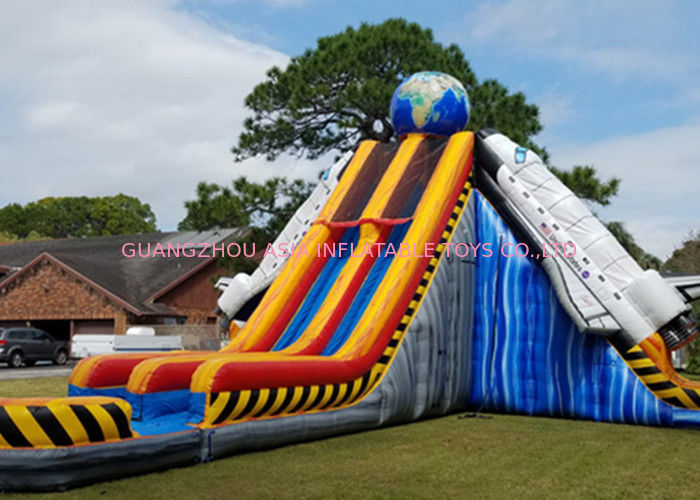 Colorful Giant Inflatable Slide With Double Lanes / Adult Water Wave Slide