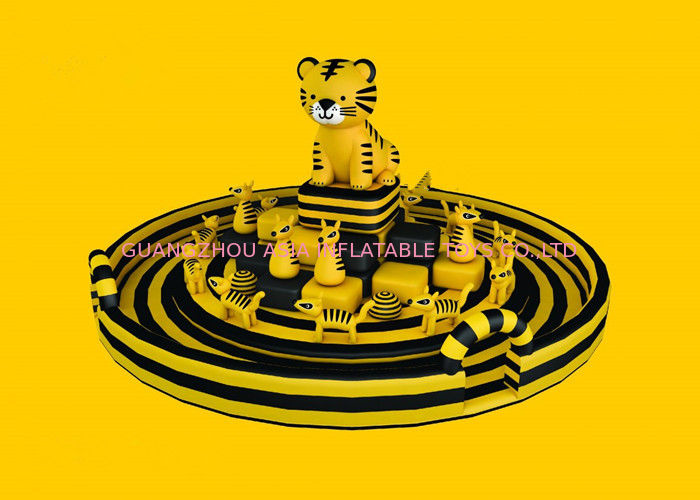Outdoor Game Inflatable Amusement Park  For Children , PVC Tarpaulin Yellow Cat Zoo Theme