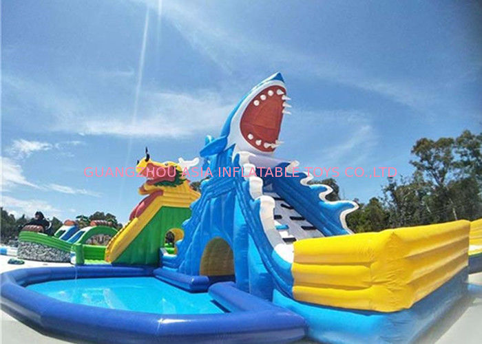 Environmental Backyard Inflatable Water Parks Shark Water Slide With 2 Years Warranty