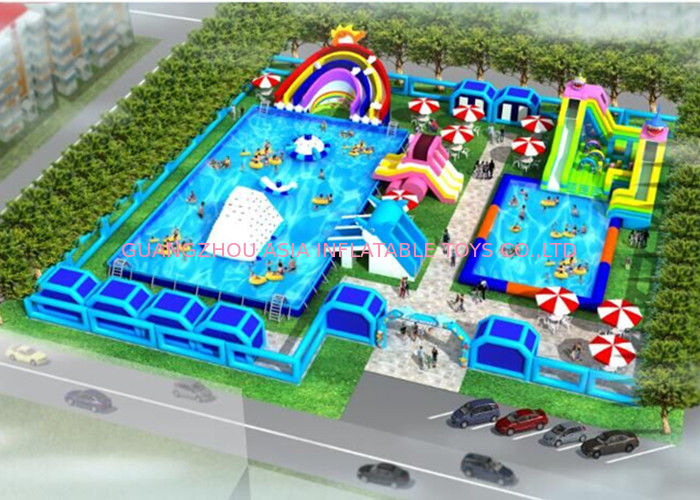 System Project Inflatable Water Park With Pool Slide For Land CE / UL Certificated