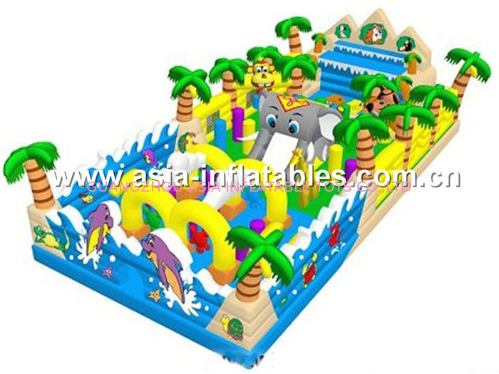 Inflatable Funland With Palm Tree And Palace Shape For Chilren Bouncing Park Games